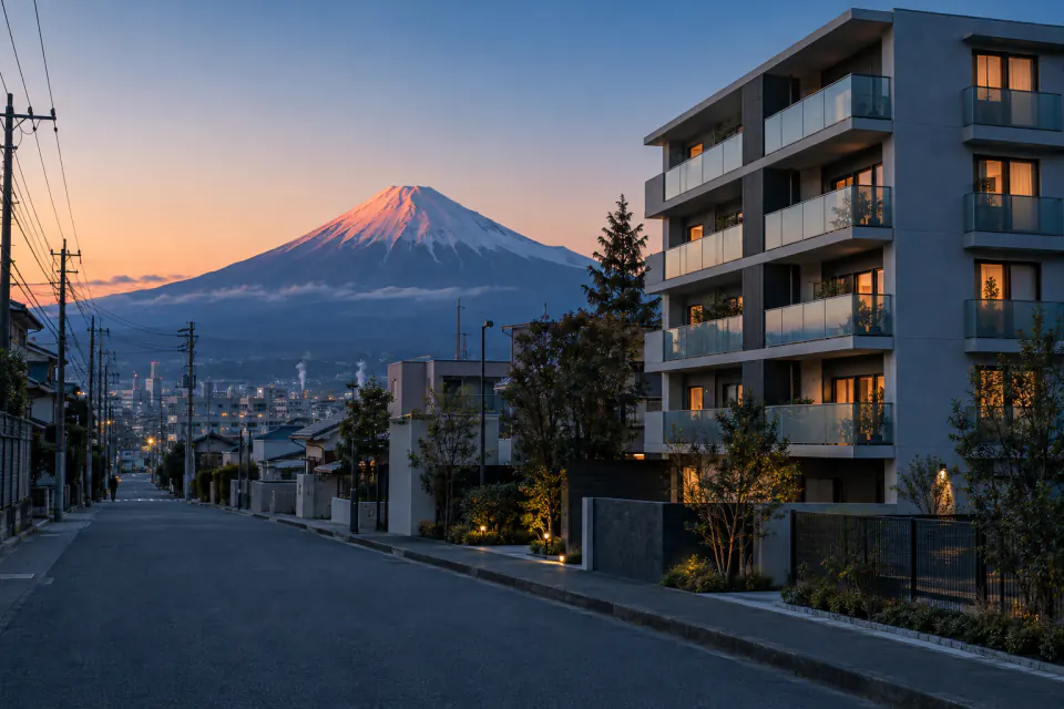 朝の住宅街の賃貸マンション(イメージ)
