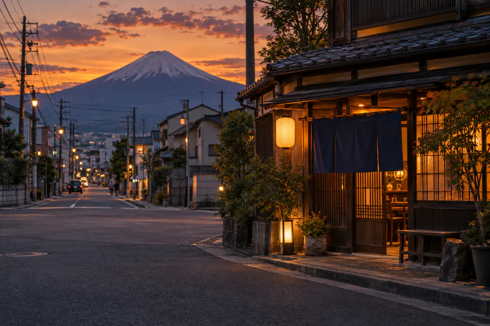 夕暮れの街角の飲食店(イメージ)